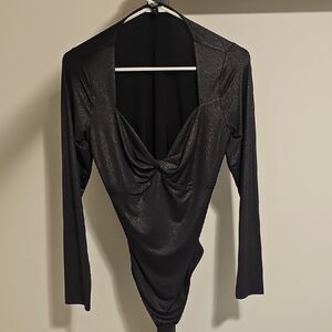 Express Shimmering Black Long Sleeve Bodysuit